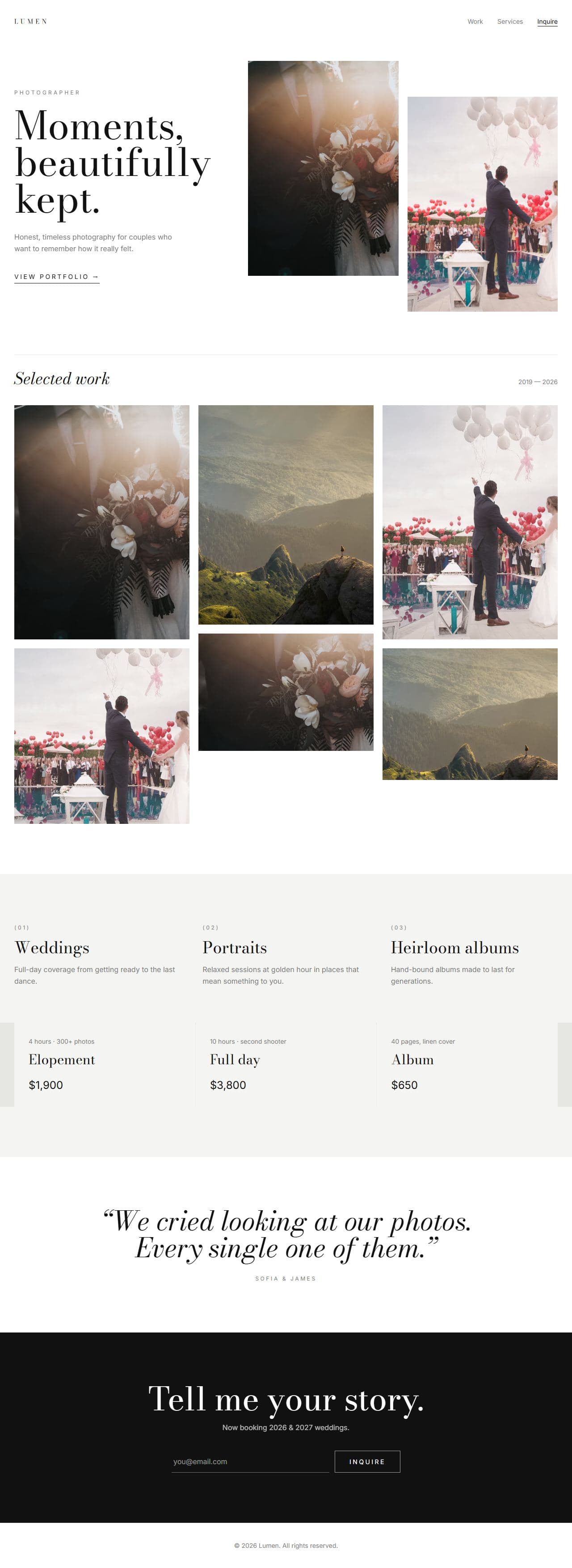 Lumen — Photographer website built with SchemaWebsites