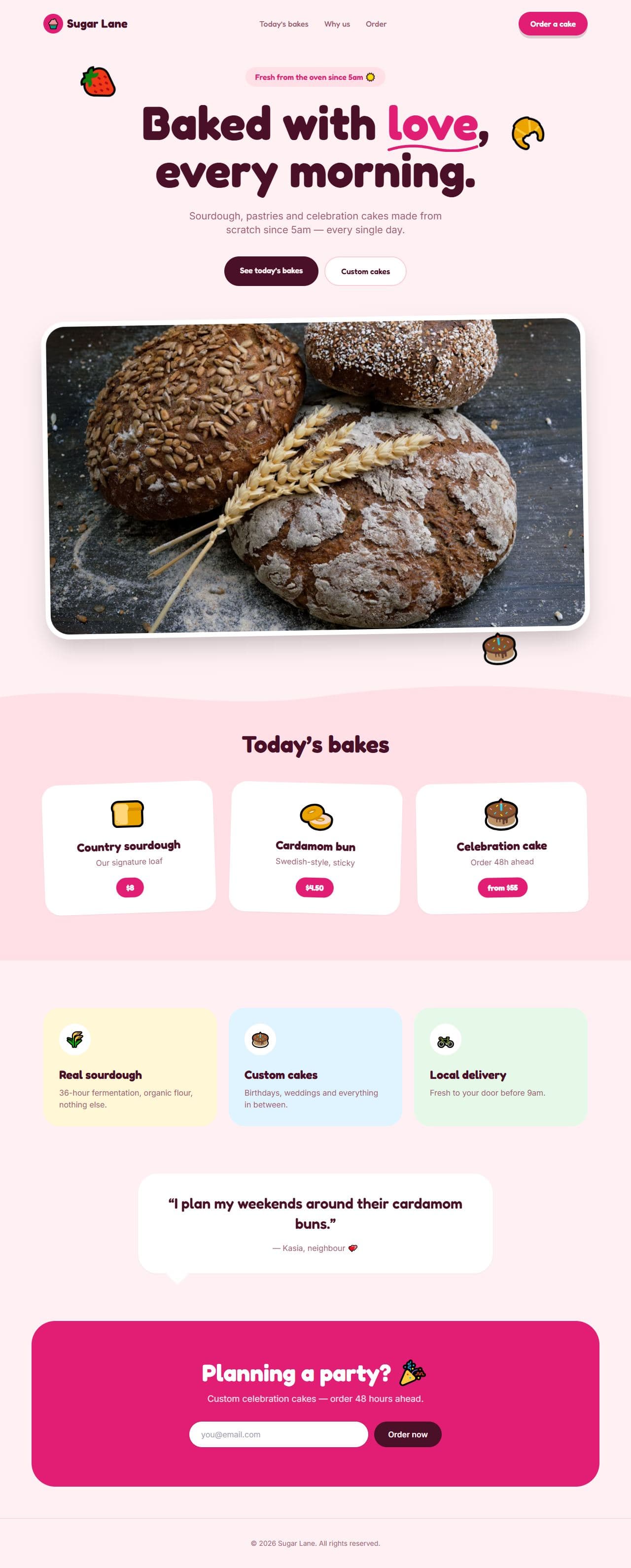 Sugar Lane — Bakery website built with SchemaWebsites
